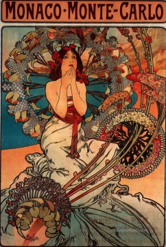  Alphonse Canvas - Monaco Monte Carlo 1897 litho Czech Art Nouveau distinct Alphonse Mucha